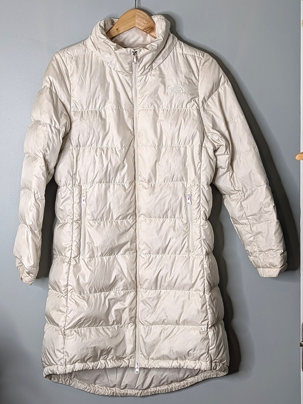 North Face 550 Down & Feather Cream Quilted Puffer Long Parka Car Coat M